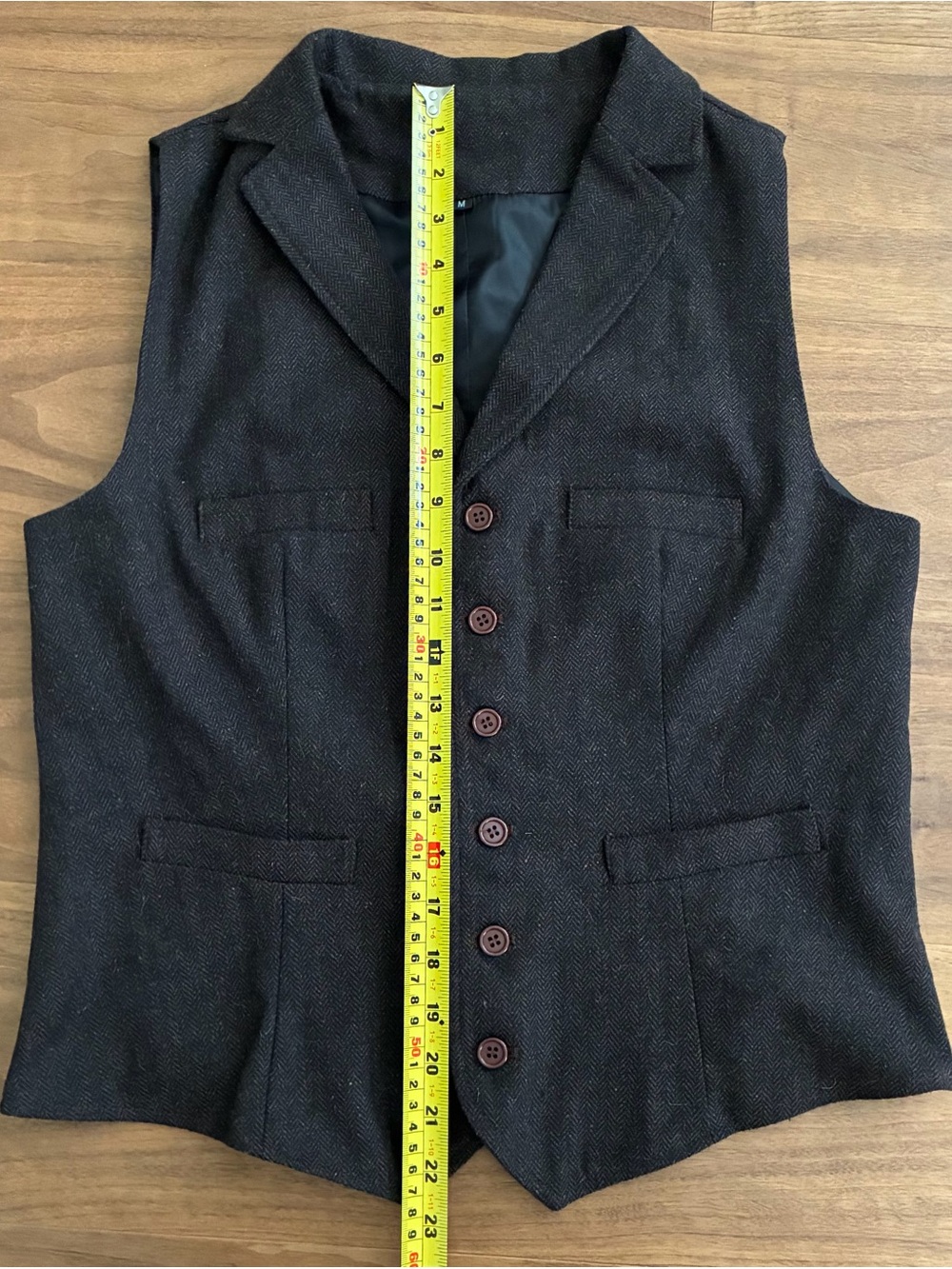 Women's Dark Brown Herringbone Wool Vest - Picture 3 of 8